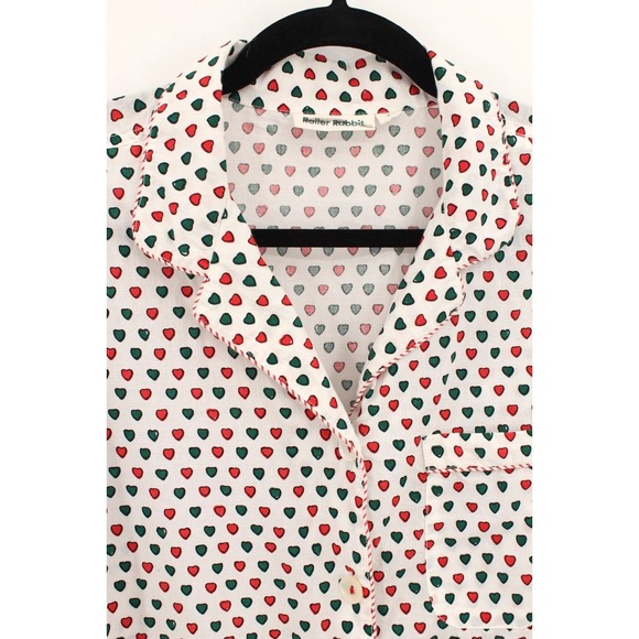 Roller Rabbit holiday hearts night shirt Small red green white cotton whimsical - Picture 6 of 14